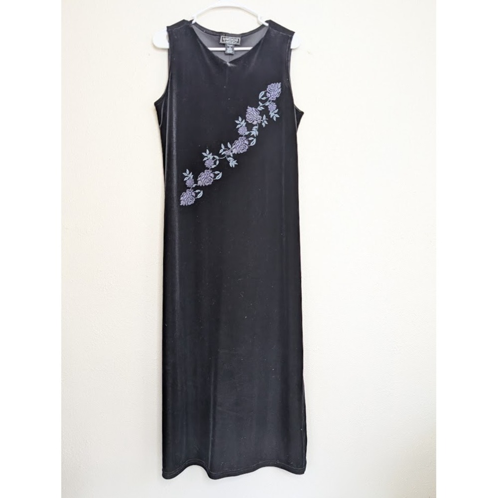 Impressions Womens Whimsigoth Velvet Maxi Dress Size L Black Victorian Witchy‎